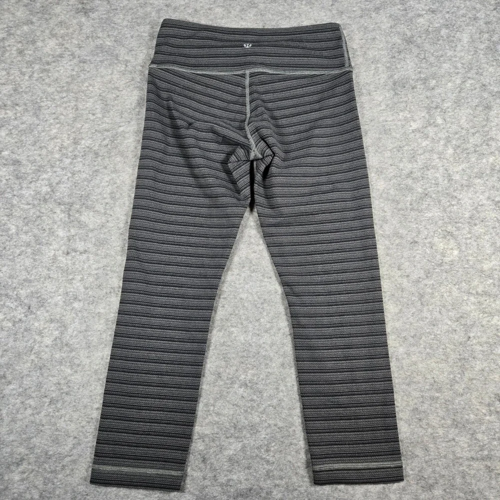 Lululemon Womens Gray Striped Wunder Under Crop Leggings 4